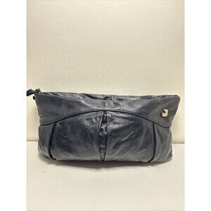 Juliette Vintage Blue Leather Clutch Bag Zipper 80s Mob Wife Purse